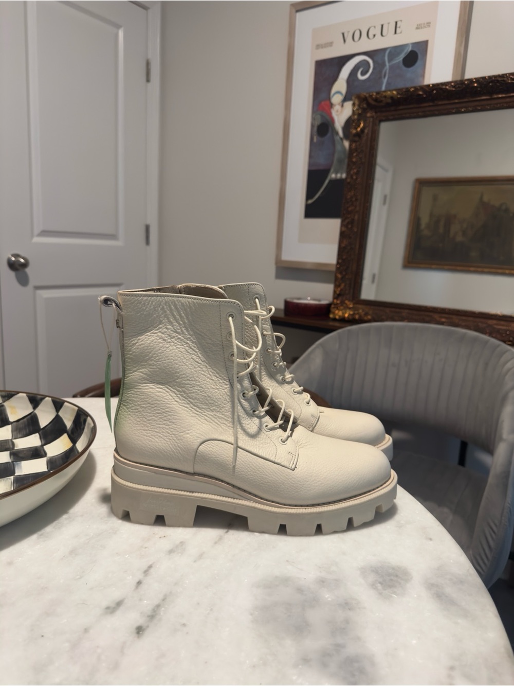 Cream Lace-Up Combat Boots